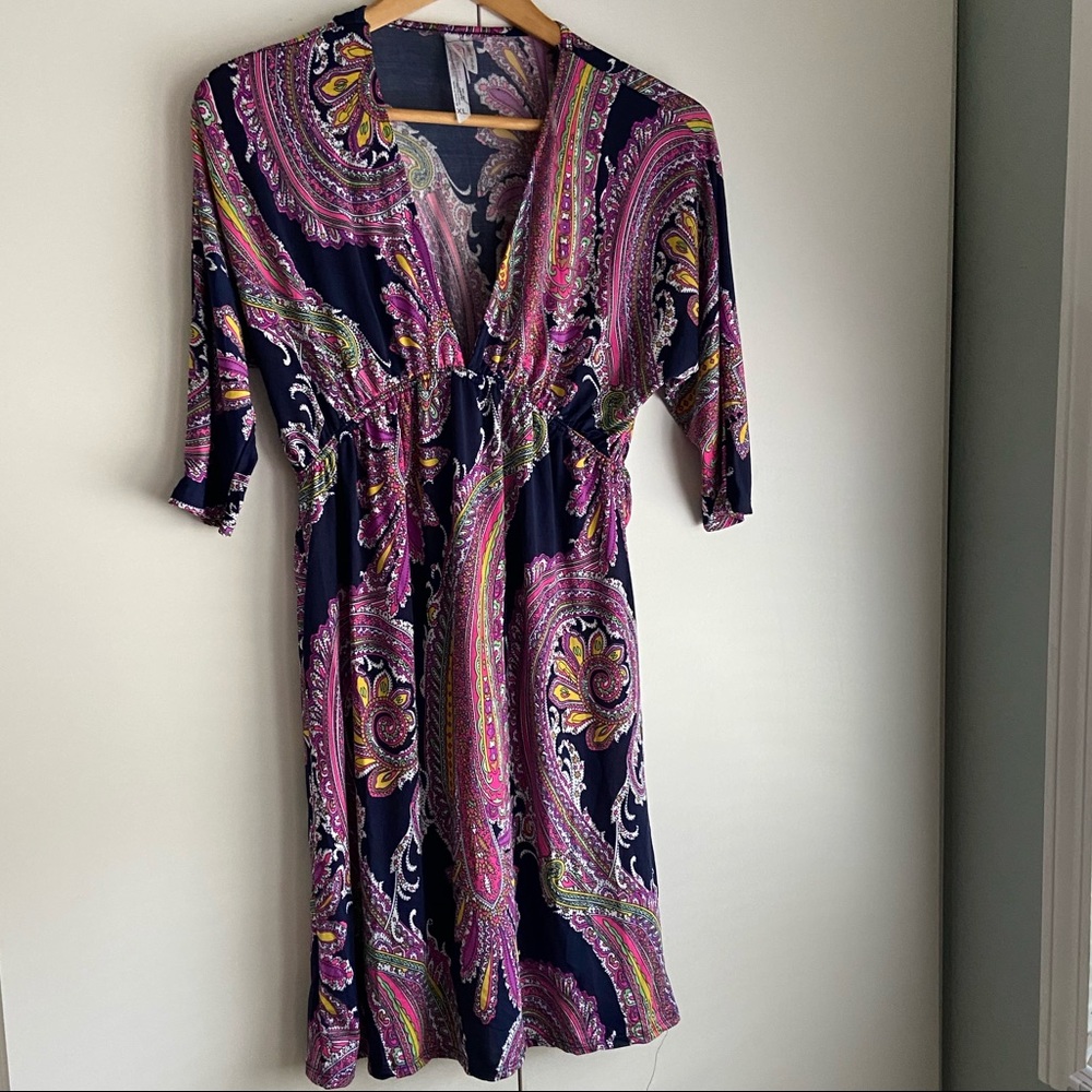 BOHO PATTERN PURPLE FLOWY DRESS * NEVER WORN *